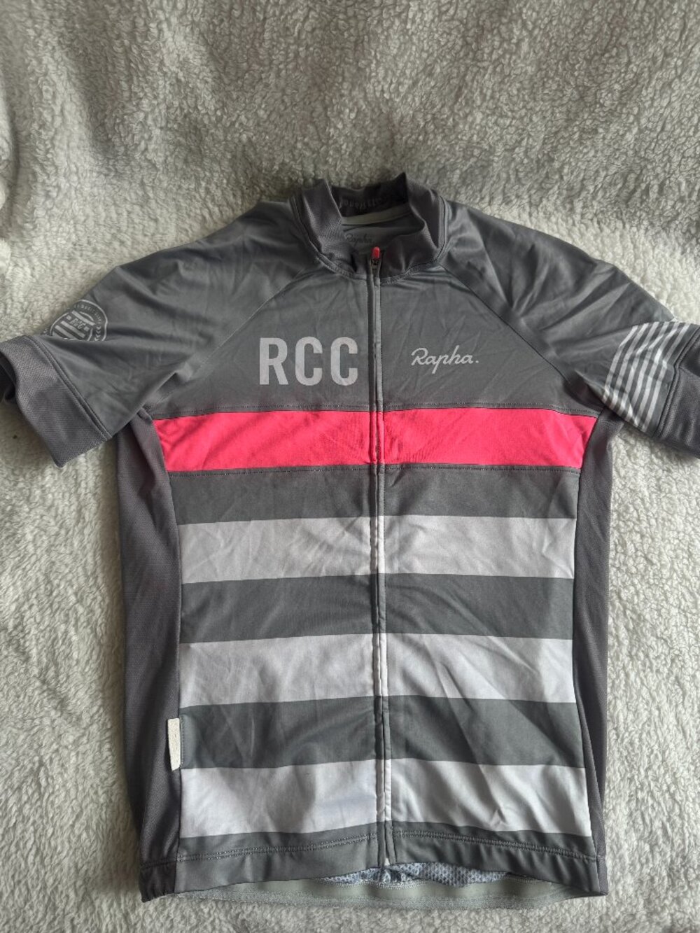 Rapha Gray and Pink Stripe RCC Short Sleeve Cycling Jersey